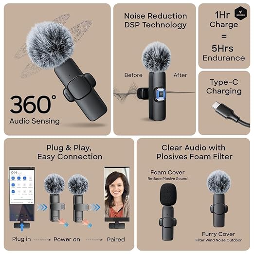 Dual Wireless Microphone for Android/iPhone