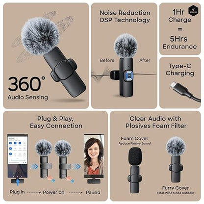 Dual Wireless Microphone for Android/iPhone
